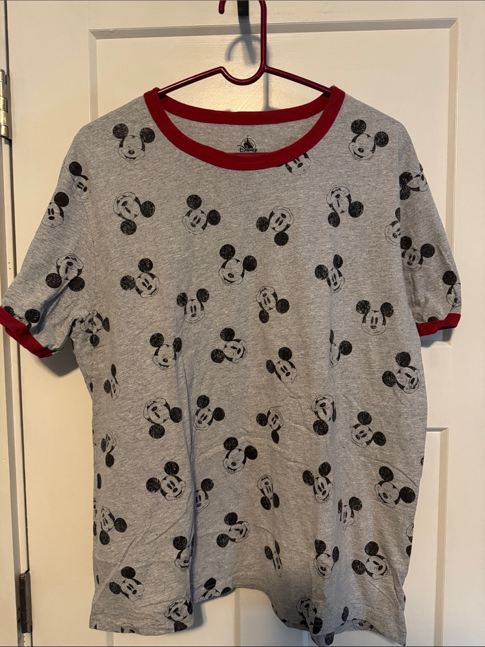 Disney Grey Mickey Mouse Tee with Red Trim - Mens